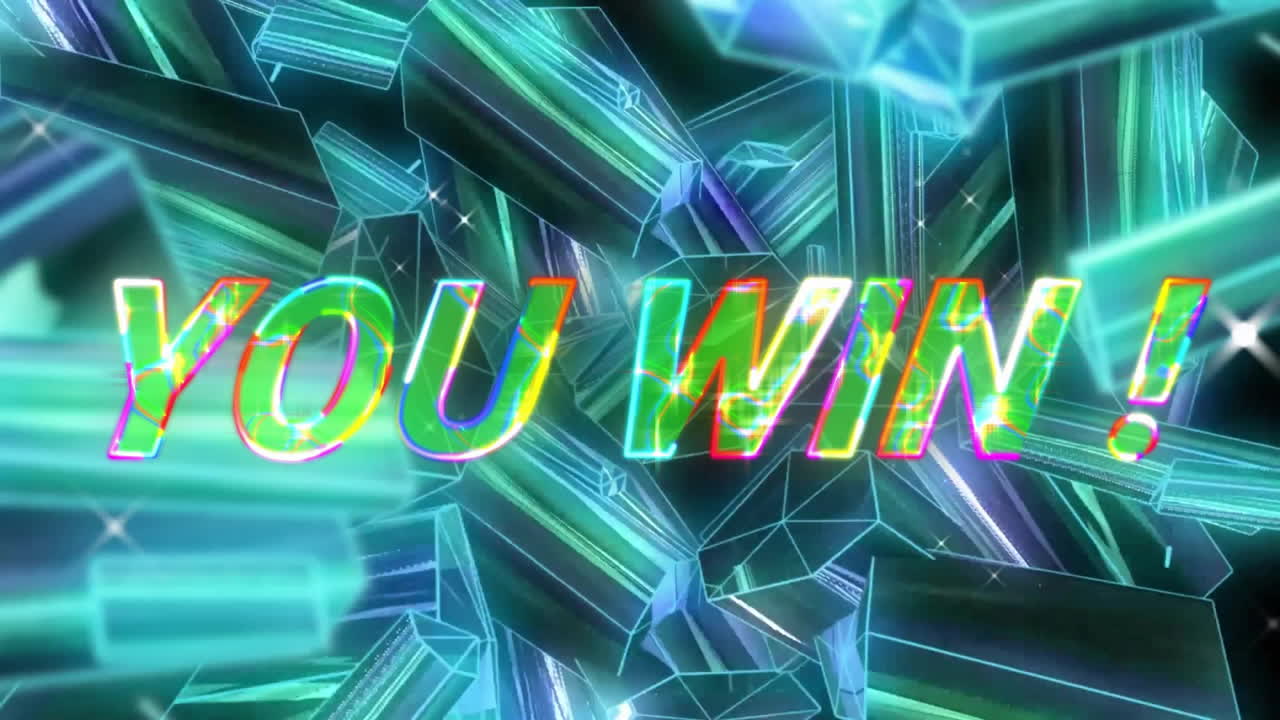 animación de usted ganar texto sobre fondo de patrón de neón