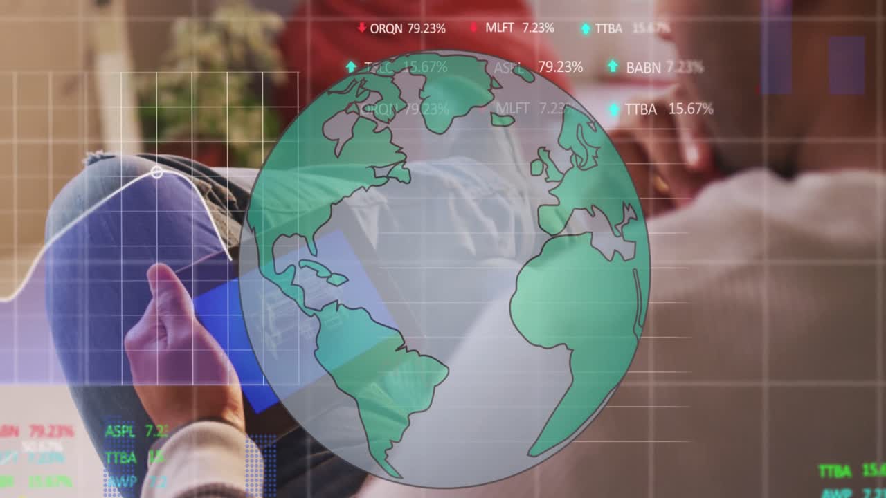 animación del globo y procesamiento de datos sobre escolares que miran
