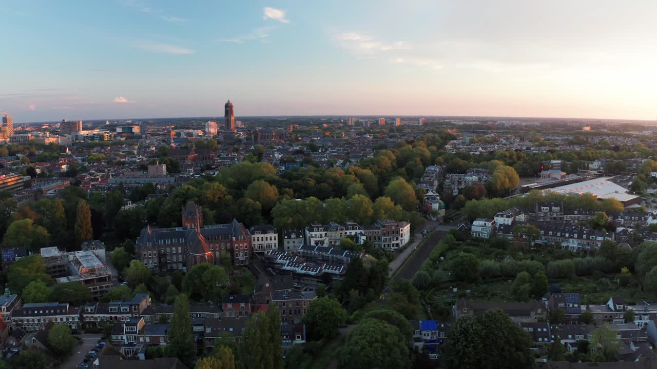 Utrecht medieval european city center with dom tower or central train station empty because of Corona lockdown measures (normally busiest train station of NL), netherlands,