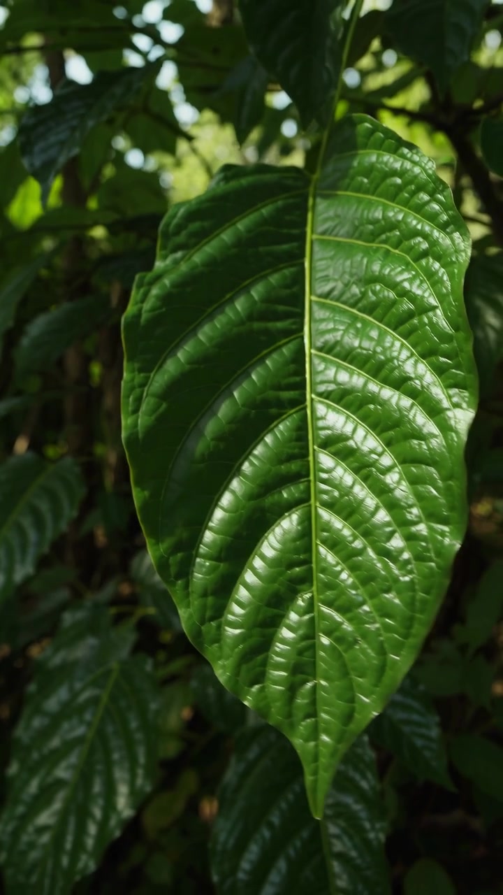 Close-up of a Vibrant Green Tropical Leaf in Sunlight