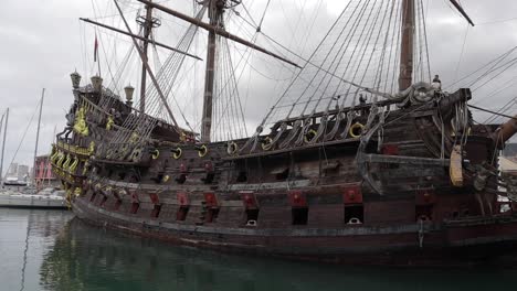 panning clip of old wooden pirate ship with 3 masts