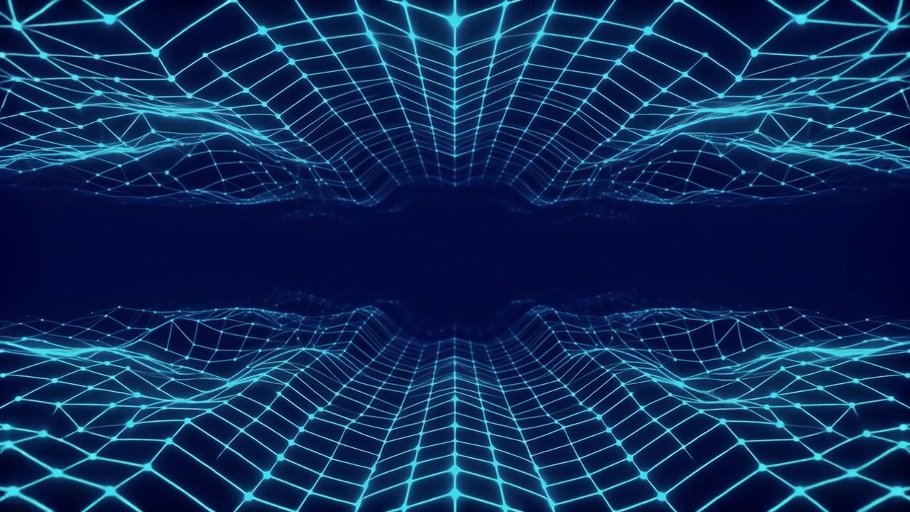 Tunnel a griglia digitale blu astratto che avanza