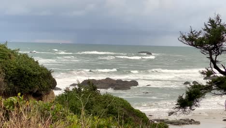 Wellen,-Die-An-Der-Robbenfelsenküste,-Oregon,-Zusammenbrechen