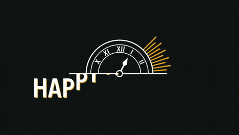 feliz año nuevo con reloj en el espacio oscuro