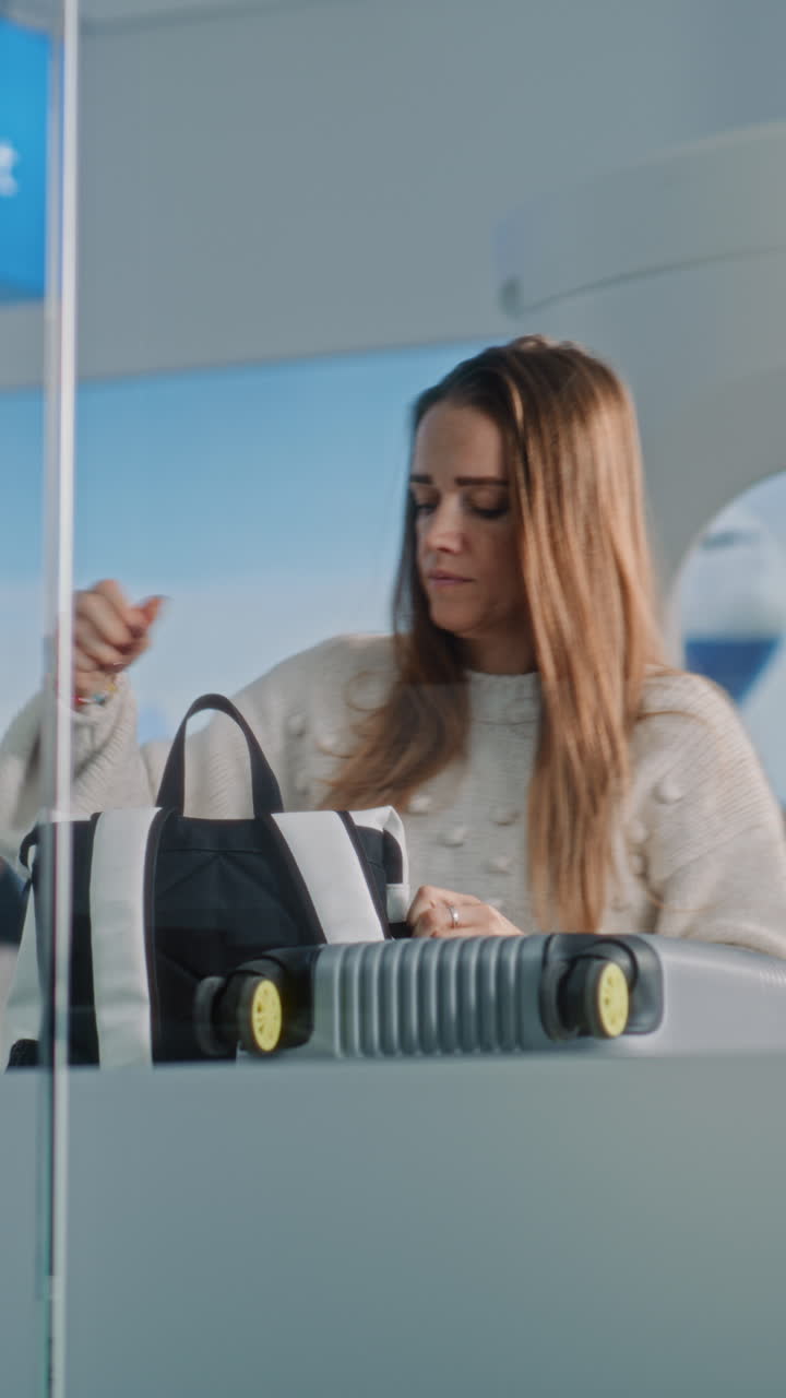 Woman Packing Luggage at Airport