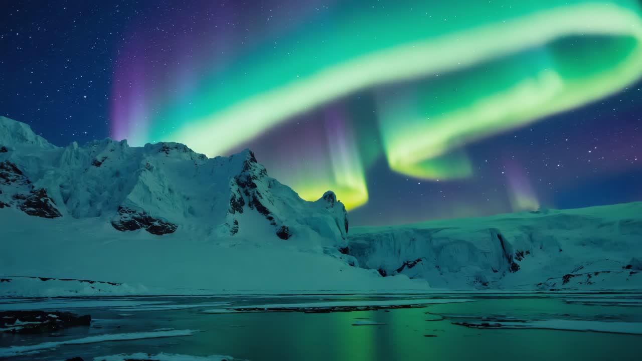 Aurora over Antarctic Mountains