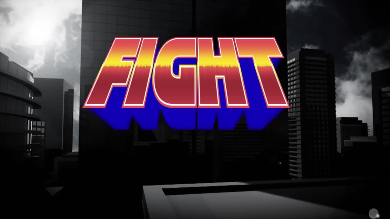 오렌지색 텍스트 싸움의 애니메이션, 단색 도시 풍경