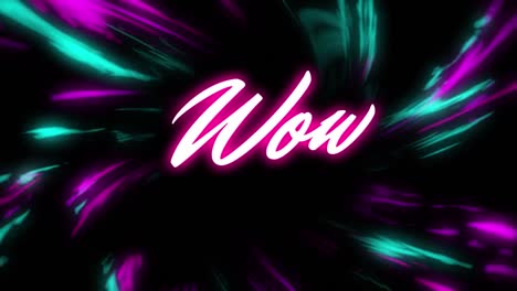 Animation-of-wow-text-over-light-trails-on-black-background