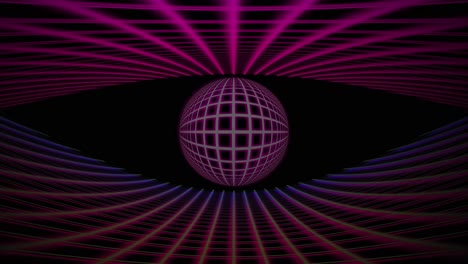 Pink-purple-gradient-bends-around-spinning-globe-sphere-eye-on-black-backdrop