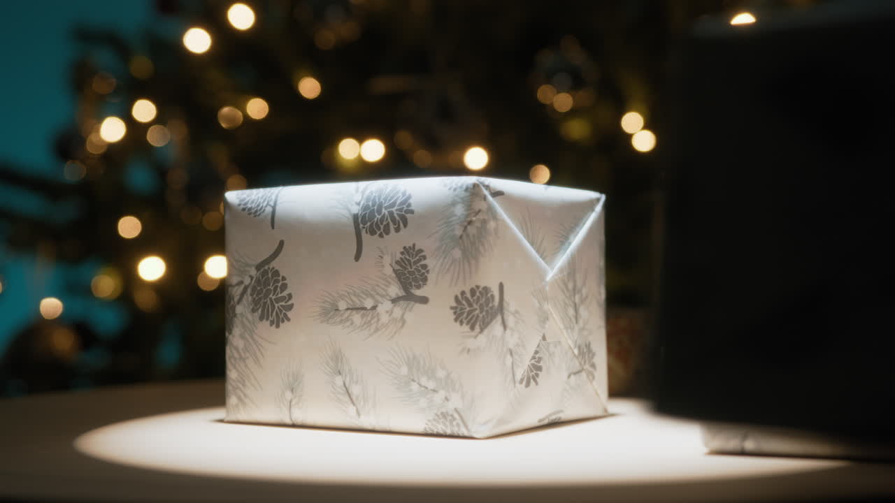 Hand Delivers Several Christmas Gift Packages on a Turntable