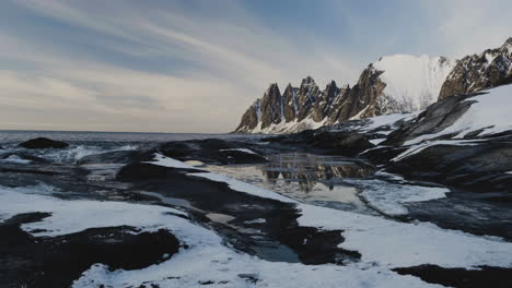 wintry landscape by the coast in tungeneset, senja islands, norway