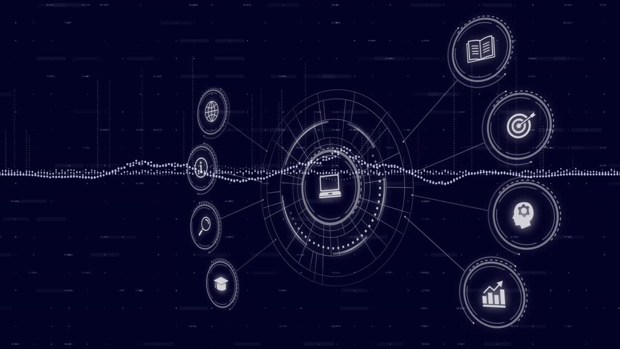 Waveform sweeping and starting central HUD, linking side icons, core switching modes, showing data