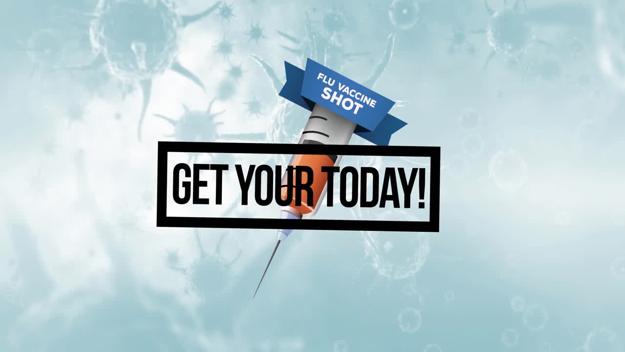 바이러스 세포 위에 인플루엔자 주사 텍스트의 애니메이션