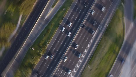 frenetic circling top view shot of the traffic on the general paz highway in buenos aires argentina