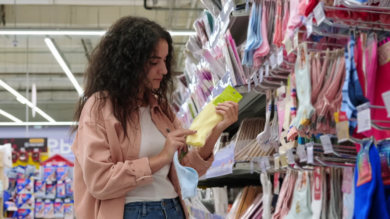 mujer comprando ropa en un supermercado