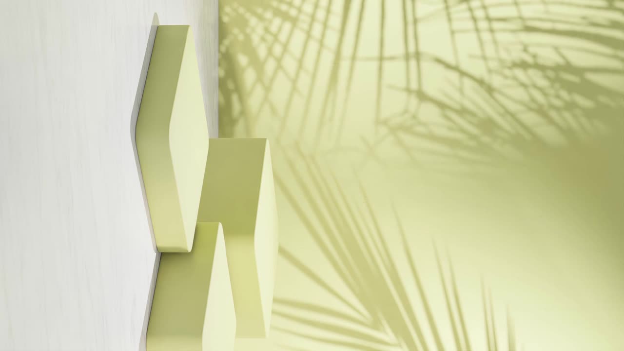 3d 애니메이션 디스플레이, 수직 포디움 및 추상적인 꽃 페른 식물 배경 생생한 색상, 그래픽 제품 디스플레이, 애니메이션 제품  ⁇   ⁇ 쇼트 스튜디오 설정 컬러웨이 파스텔 노란색