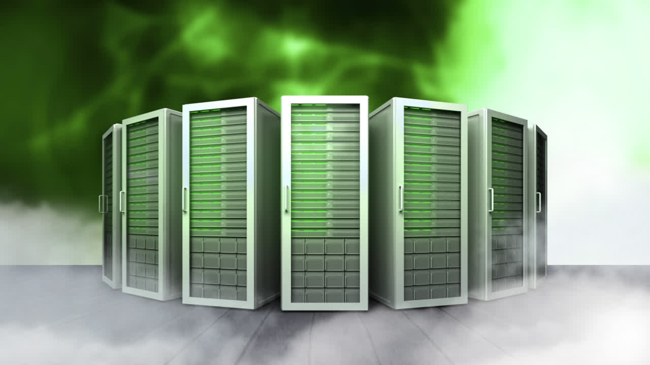 Animation of digital servers against light background