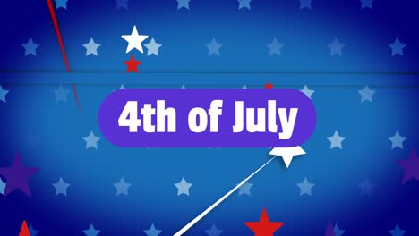 animation of 4th of july text, american independence day, over red, white and blue stars