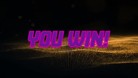 digital animation of purple you win text against yellow digital wave on black background