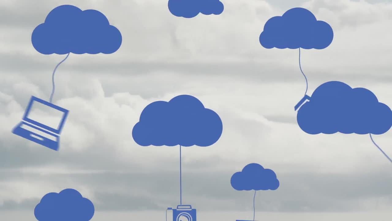Animation of digital clouds  with sky in the background