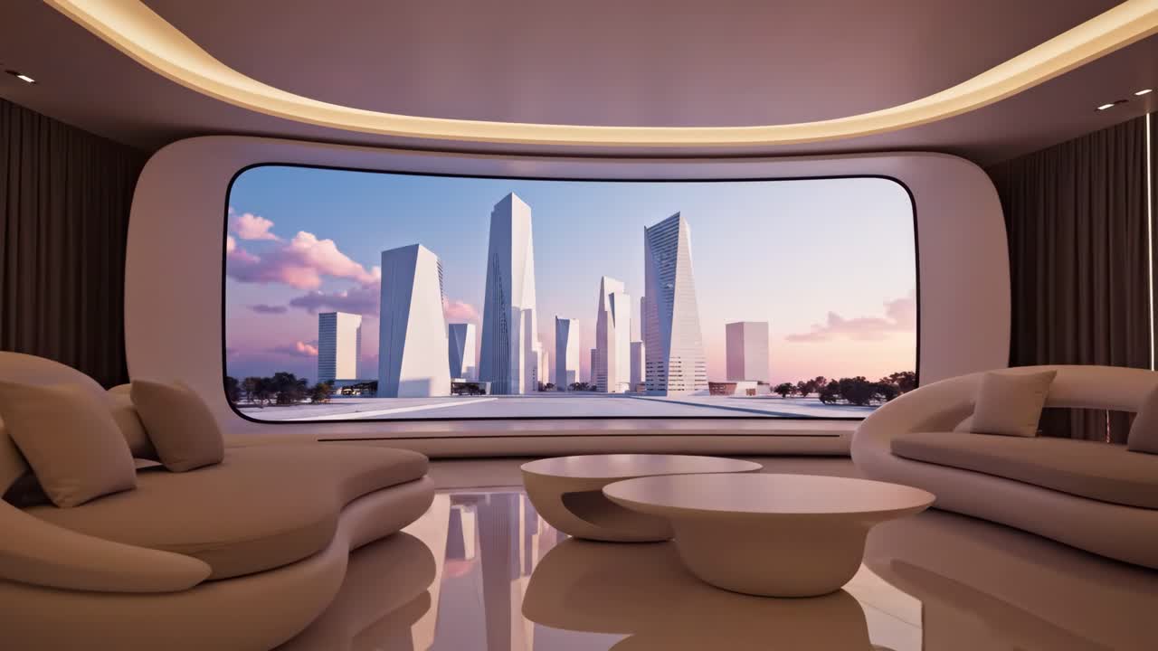 Modern Futuristic Interior with Cityscape View
