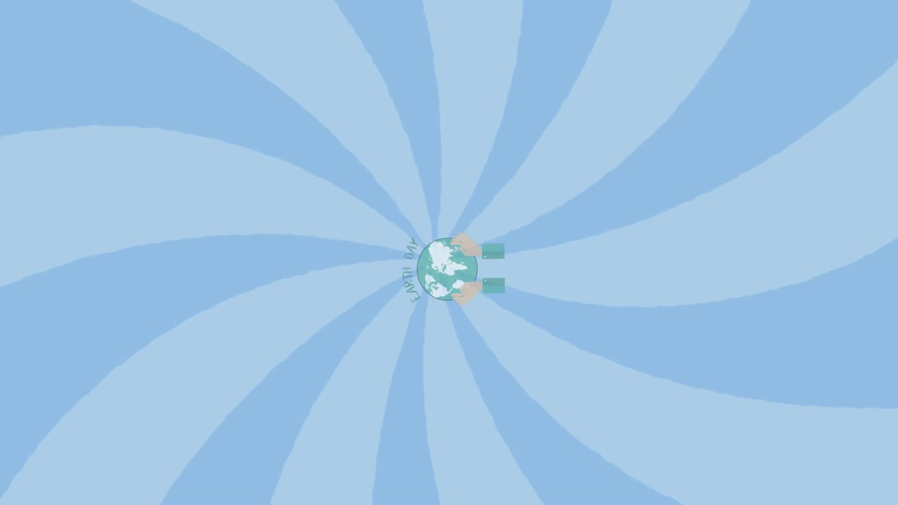 지구의 날과 손으로 잡은 지구의 애니메이션 스피럴 파란색 배경