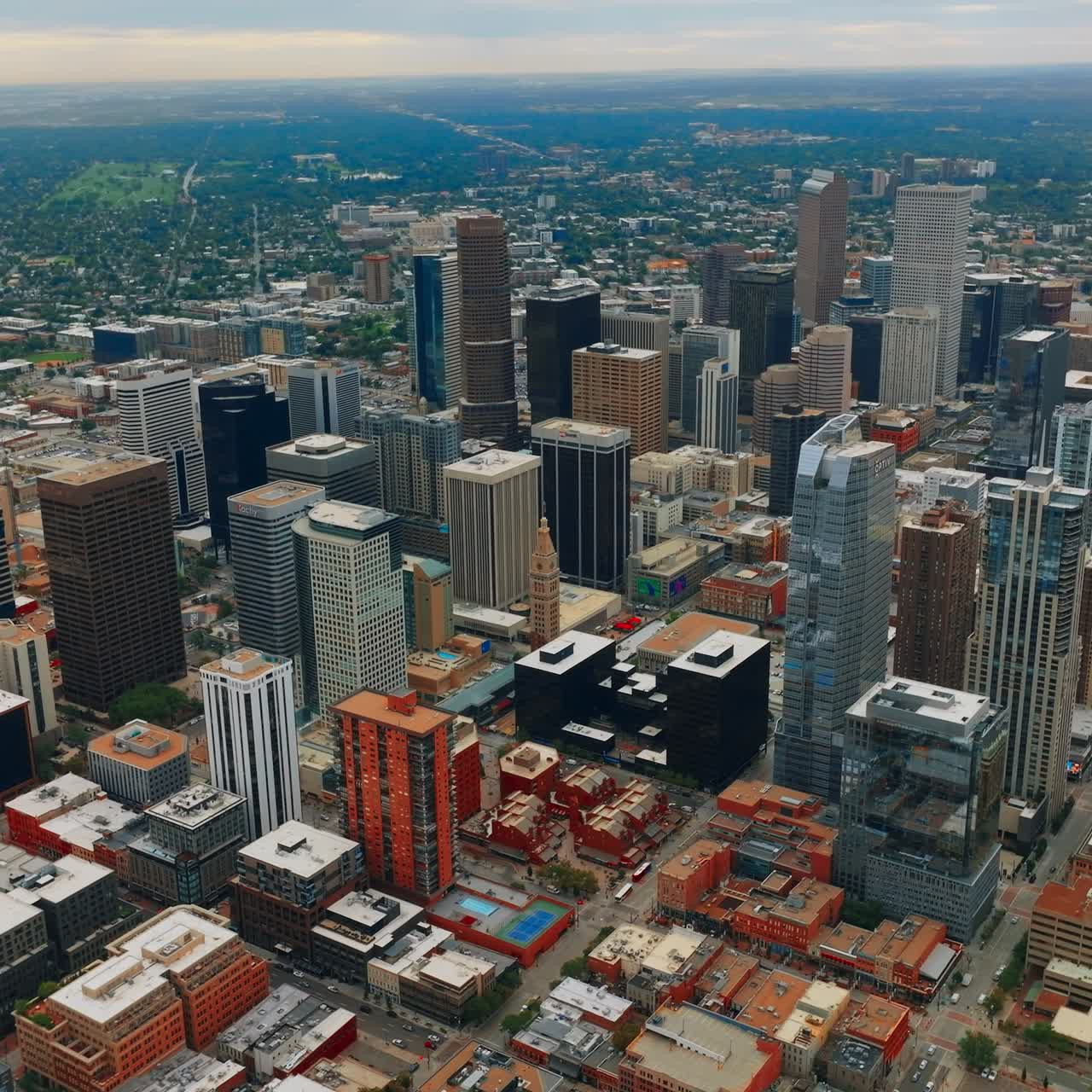 Downtown urban cityscape buildings. Aerial panorama of Denver, Colorado