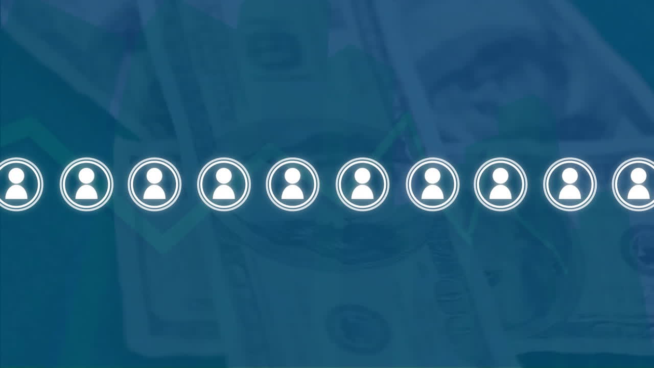 Animation of people icons over american dollar bills