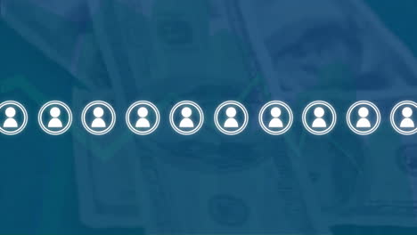 animación de personas iconos sobre billetes de dólares estadounidenses