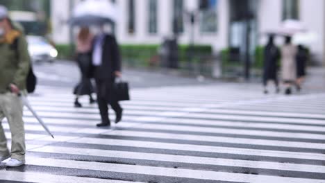 walking people on the street in marunouchi tokyo rainy day