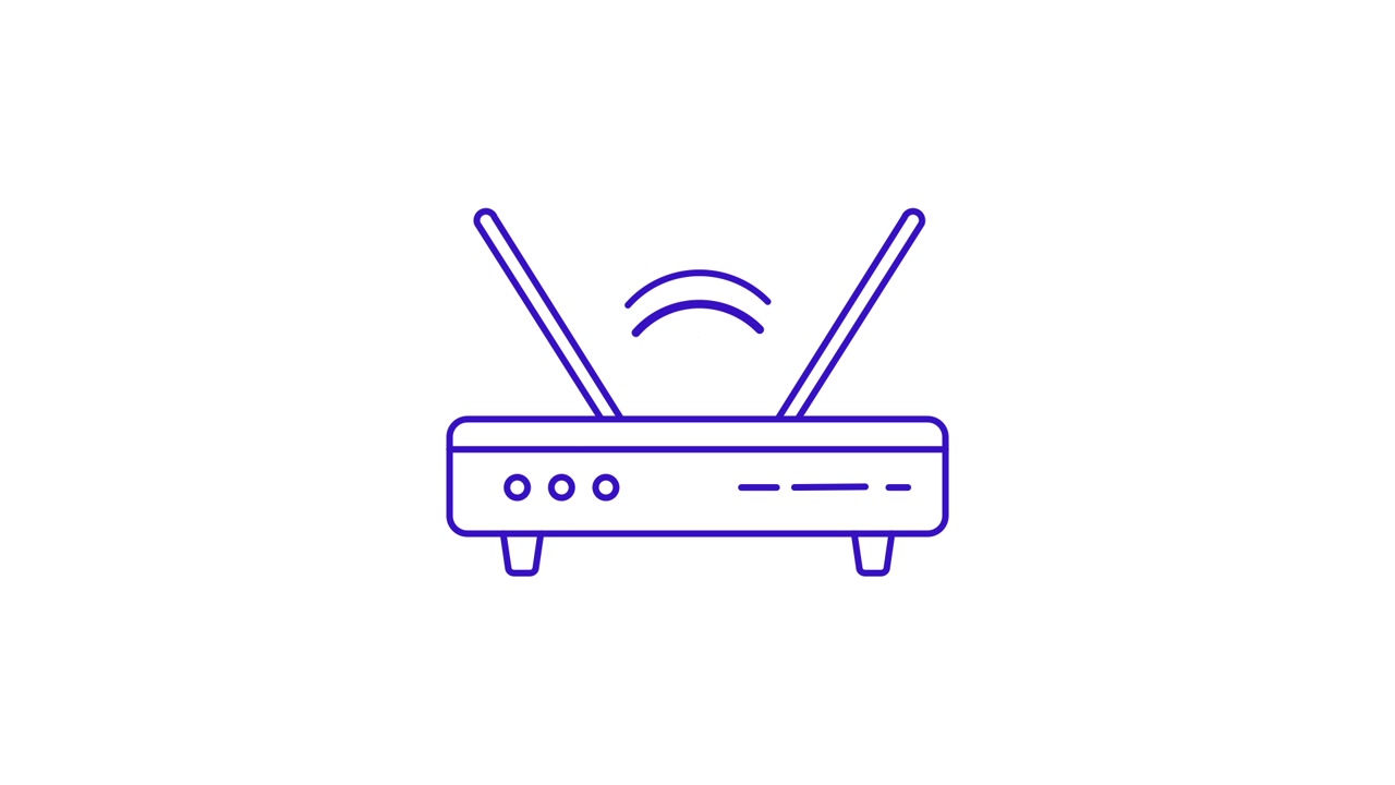 Contorno blu animato di un router Wi-Fi che emette segnale