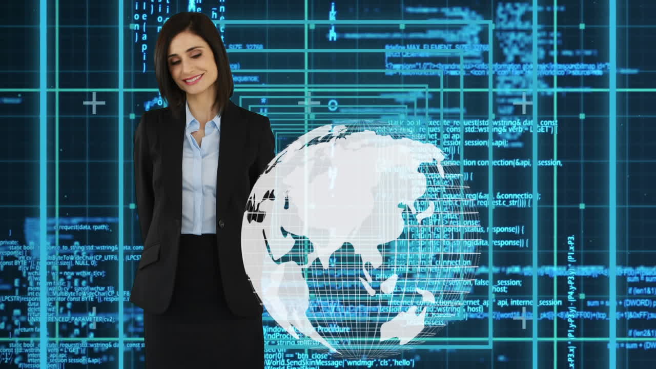 mujer adulta en ropa de negocios tocando el globo