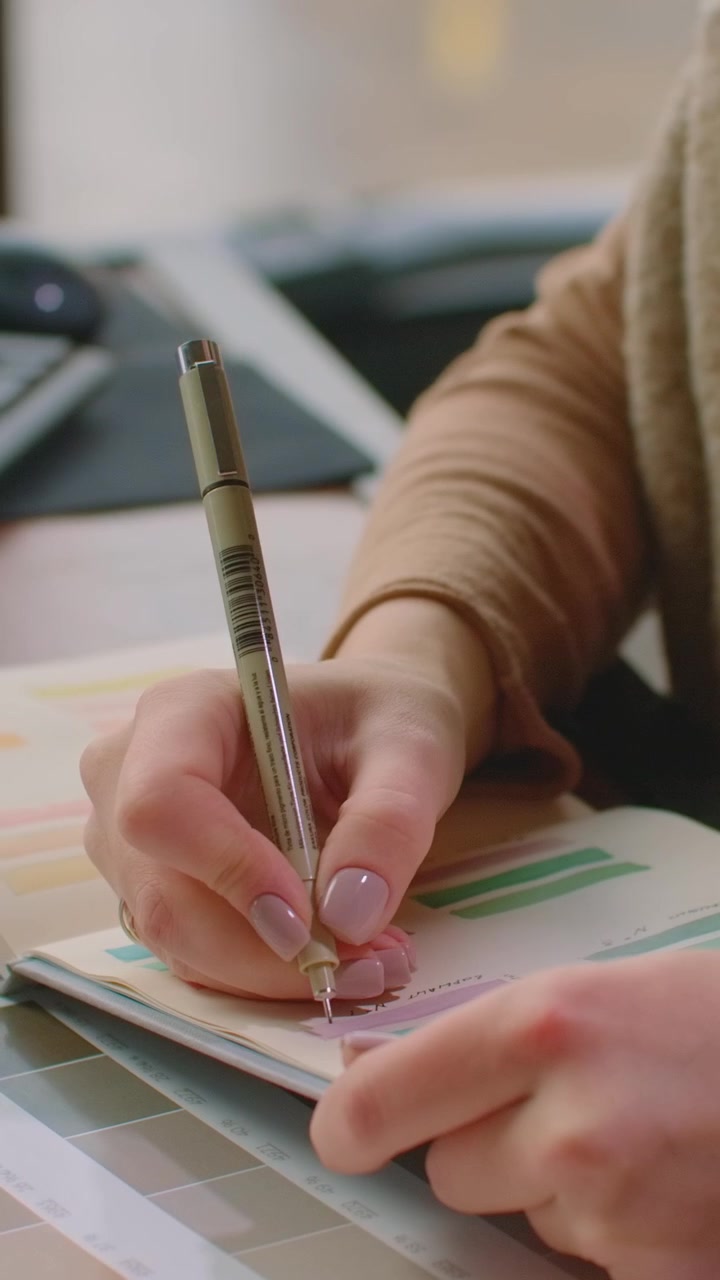 Designer Writing Notes in a Color Palette Sketchbook