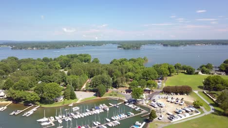 Aerial-Push-In-Over-Lake-Norman,-Lake-Norman-NC,-Lake-Norman-North-Carolina