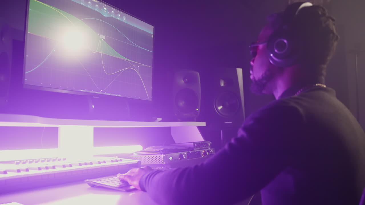 productor de música en el estudio de grabación