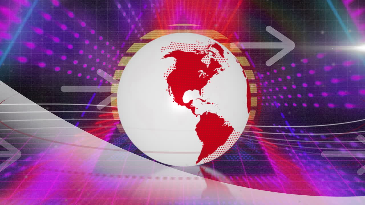 디지털 터널 위의 화살표와 지구의 애니메이션