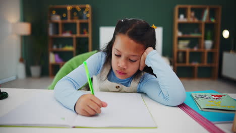 a child studies while doing homework