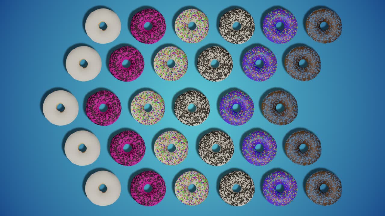 푸른 추상적인 배경에 아이싱과 스프링클로 맛있는 도으로 만든 포인터 화살표