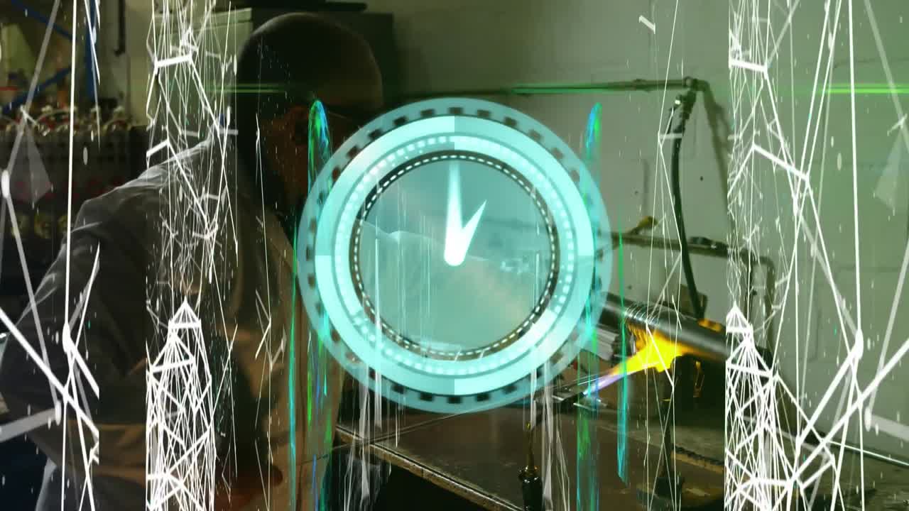 Animation of scope scanning over african american male scientist working in lab