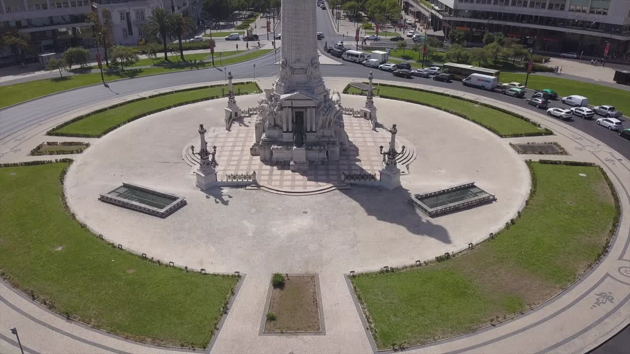 hora del día de portugal ciudad de lisbona marqués de pombal plaza círculo de tráfico panorama 4k