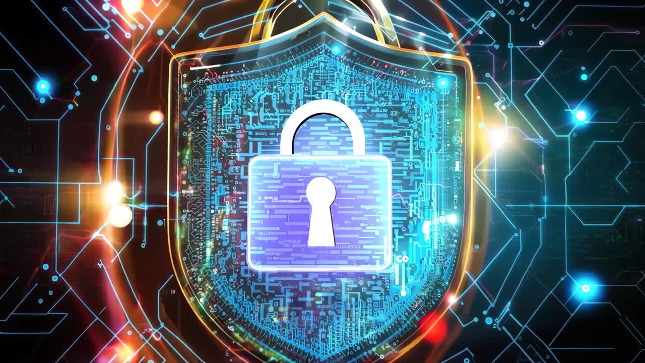 A padlock on a circuit board with a keyhole in the middle