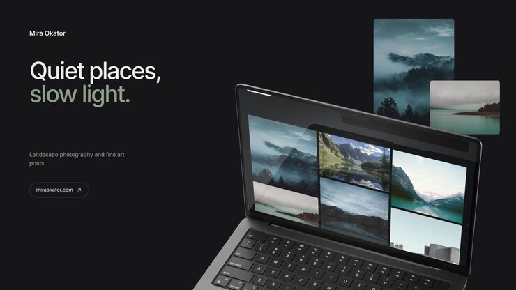 Laptop che mostra un sito web portfolio di fotografia paesaggistica professionale