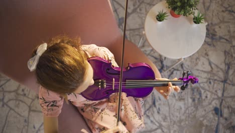 inspirational talented musician woman playing violin at home and happy.