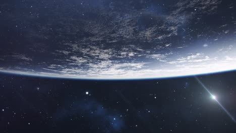 vertical pov of earth's surface and bright stars in space