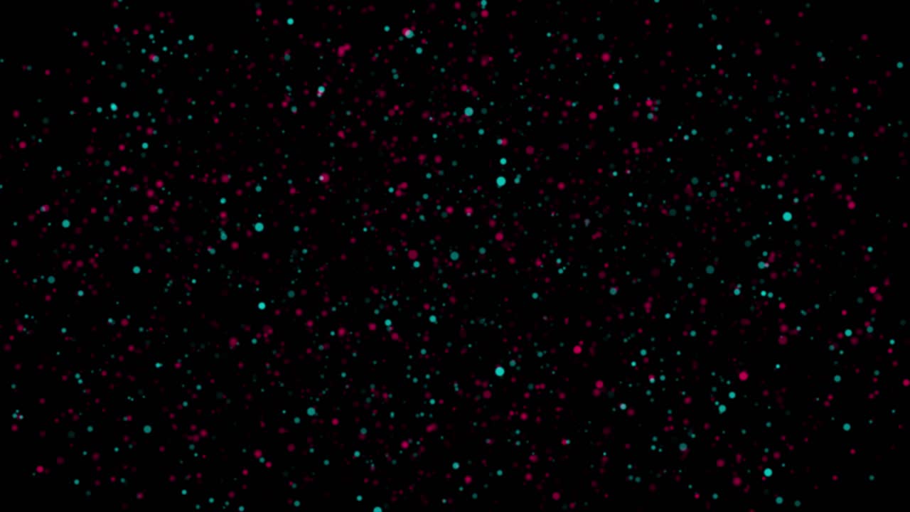 Shimmering Pink and Cyan Particles Floating on Dark Background