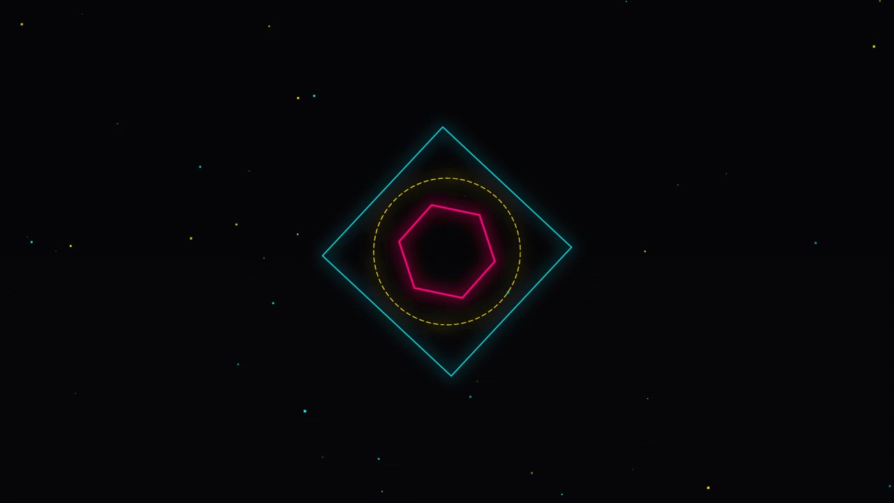 Abstract Neon Geometric Shapes Rotating on Dark Background