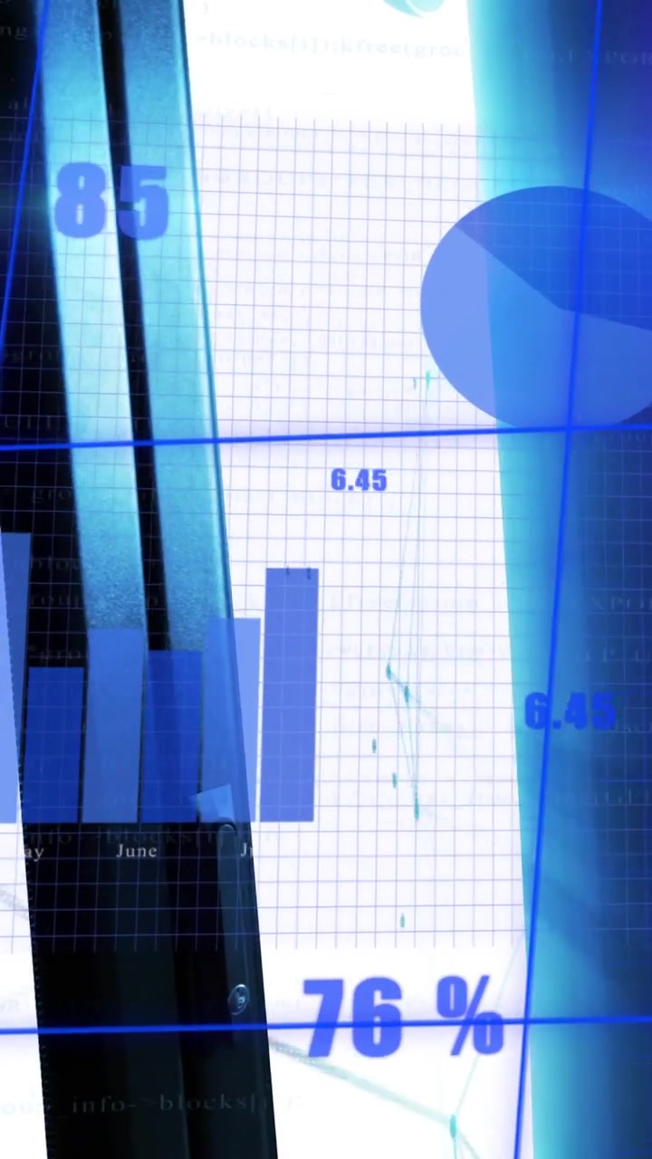 Video verticale: Grafico dati in riproduzione che si trasforma da barre a torta, aggiornando le metriche per il riepilogo mensile.
