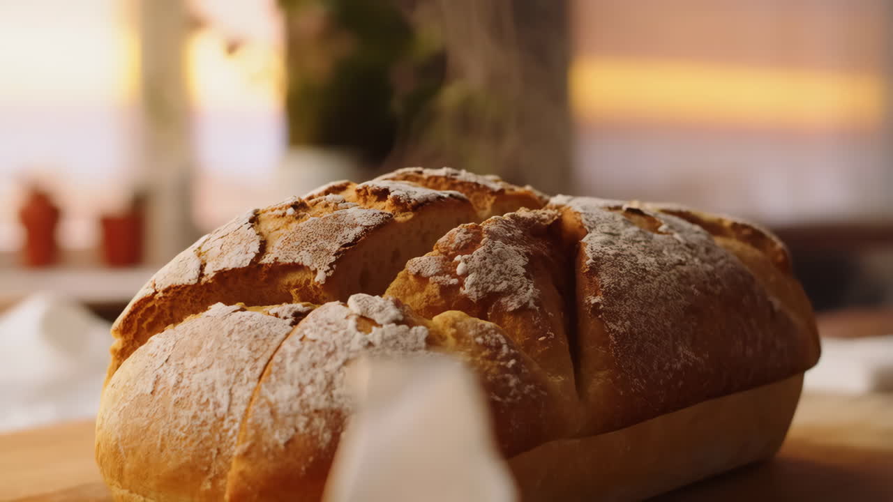 Close-up of Freshly Sliced Bread