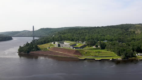 drone pullback shot of fort knox in bucksport