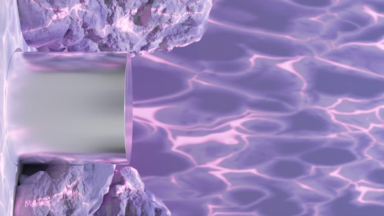 수직으로 있는 바위들 사이에 있는 전기적 보라색 에너지